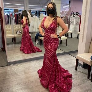 Hot pink Jovani sequin gown